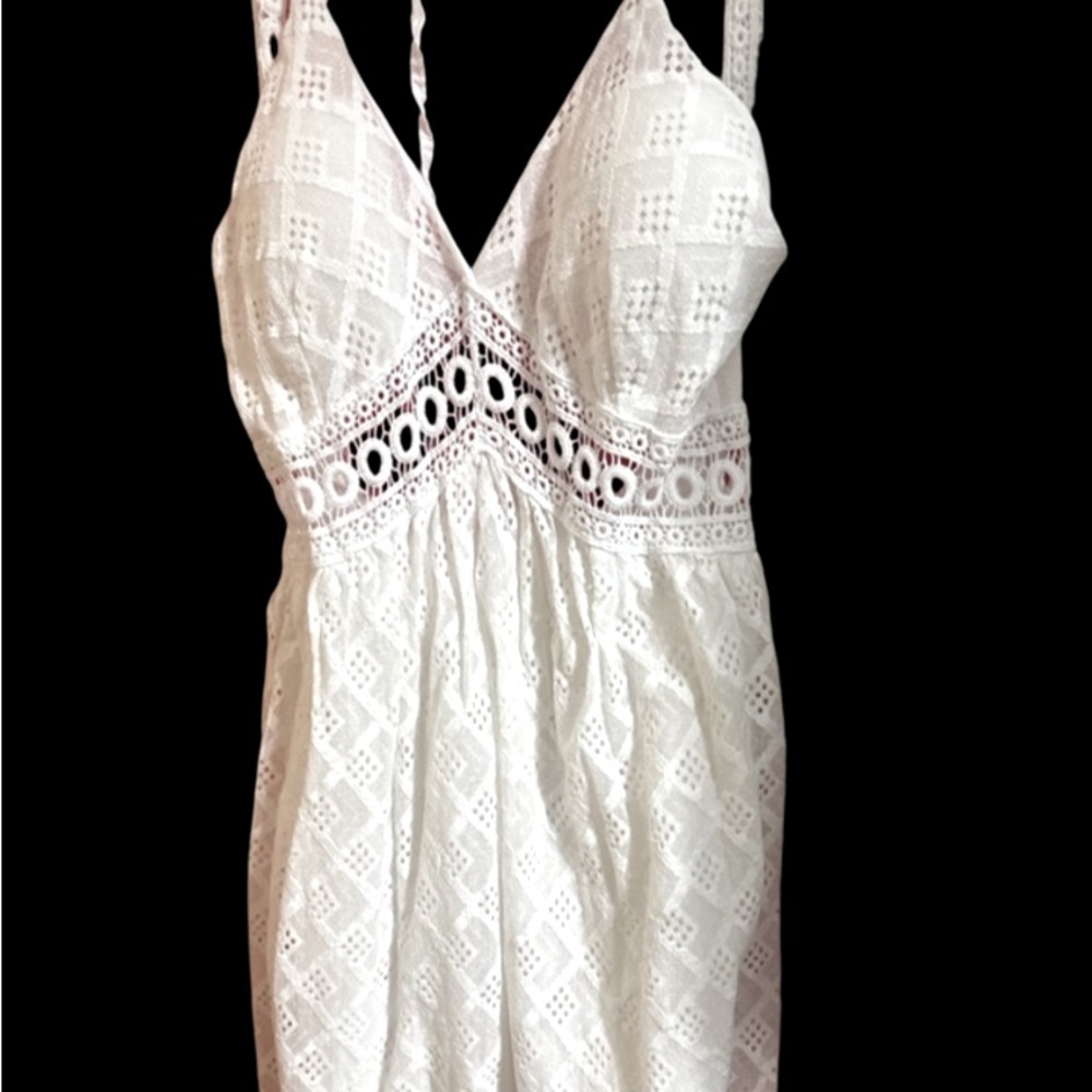 🌺Made In Italy sz M White Low Back Eyelet Lace & Crocheted Summer Dress - Picture 3 of 3